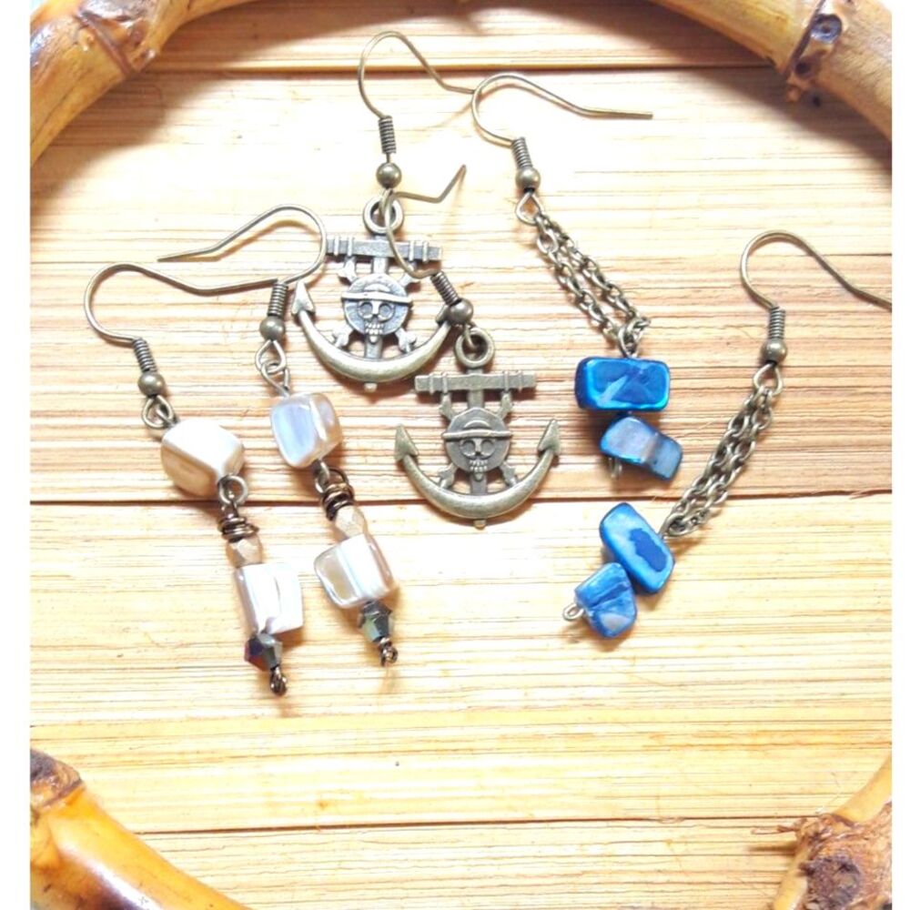 NEW Earrings MOP shell dangle earrings Skull anchor charm earrings Nav 216#fs-